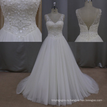 Цветок спинки Свадебные платья рукава чисто v-образным вырезом свадебное платье